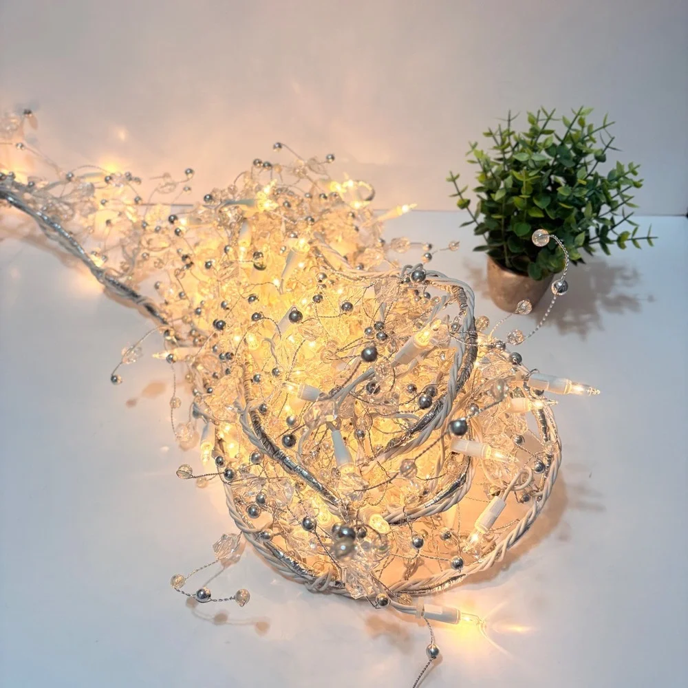 9' LED Gem Garland 100 Warm White LED Lights Christmas Holidays Weddings